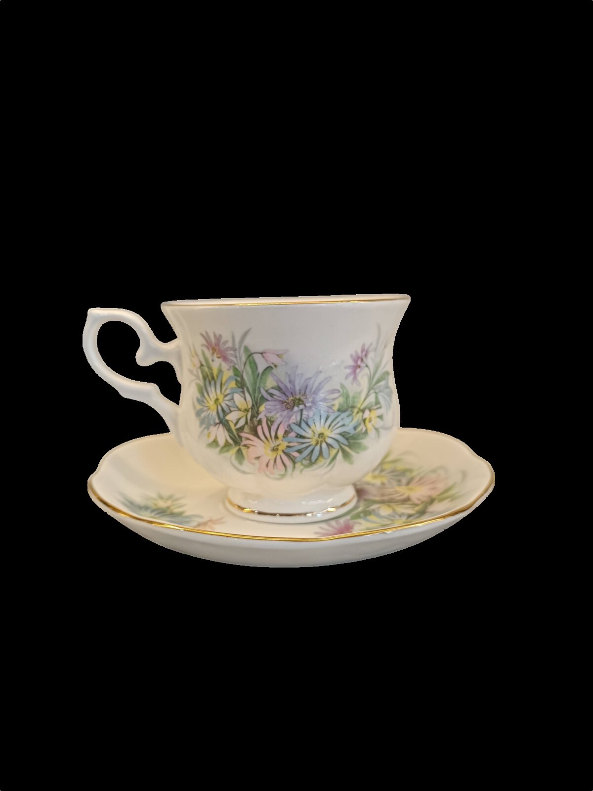 Antika Çiçekli Porselen Çay Fincanı Tabağı - Koleksiyonluk