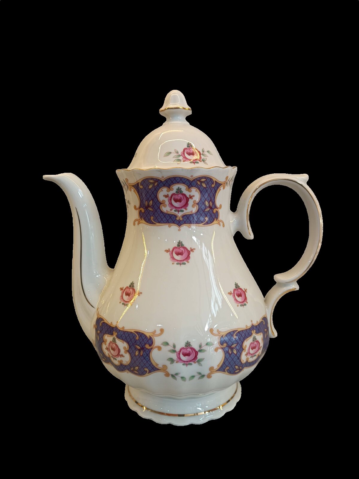 Antika Porselen Çaydanlık Gül Desenli Altın Detaylı