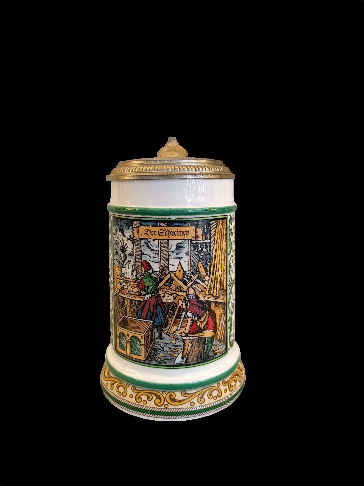 Antika Alman Seramik Bira Kupası Der Schreiner Pirinç Kapaklı