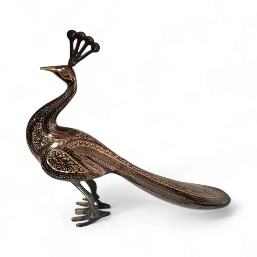 Antik Tarz Bronz Tavus Kuşu Dekoratif Heykel - El İşi