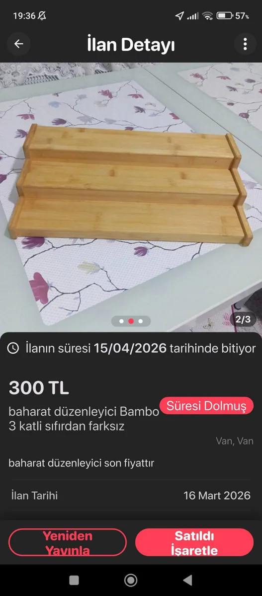 Bambu 3 Katlı Mutfak Düzenleyici - Sıfır dan farksız 