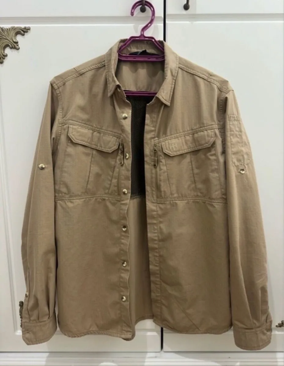 Vintage Stil Krem Renkli Erkek Keten Gömlek Ceket - Çıkma Cepli