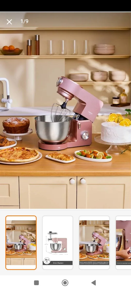 Karaca Multichef Ultra Kıyma Çekme/Sucuk-Sosis/İçli Köfte Aparatlı Hamur Yoğurma Makinesi Rosegold 2000W 8L