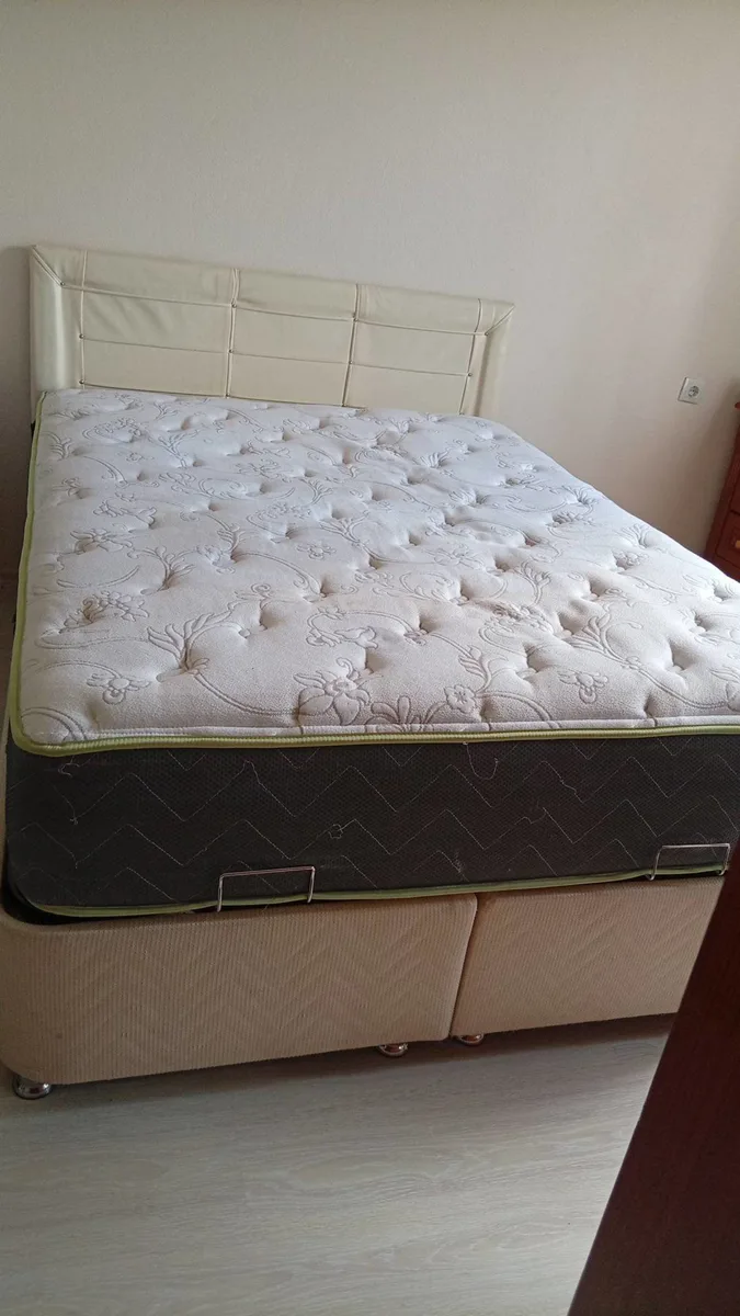 Çift Kişilik Ortopedik Yatak Seti - Krem Başlık, Beyaz Matras, Beige Baza