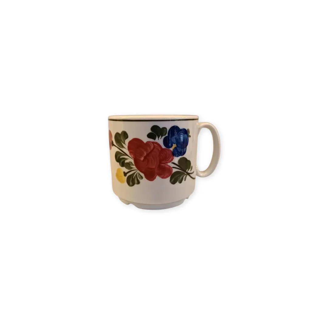 Vintage Porselen Kupa - Çok Renkli Floral Desen