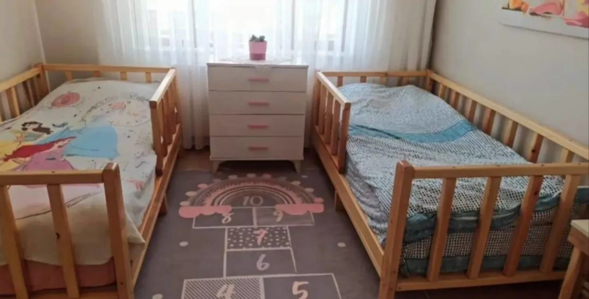 Ahşap Çift Kişilik Bebek Yatağı + Komfur + Uyku Setleri