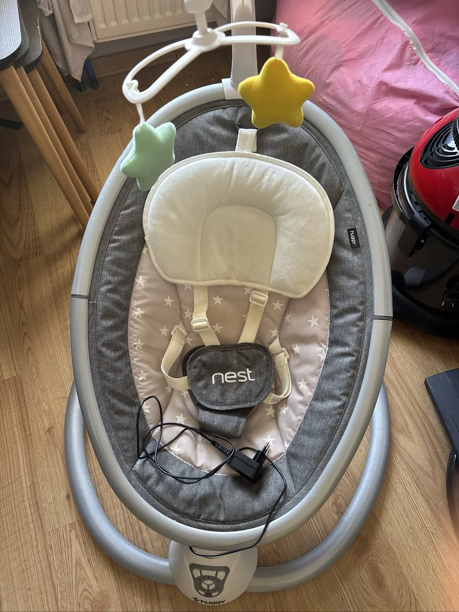 Nest by Budsy Elektrikli Bebek Salıncağı - Gri Yıldız Desenli