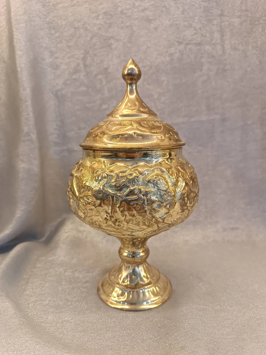 Antika Tarzı Pirinç/Bronz Dekoratif Kapaklı Vazo