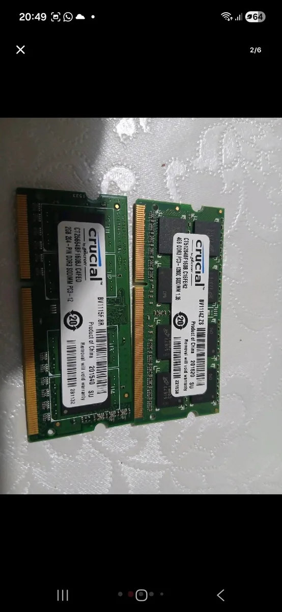 2 Adet Crucial 8GB DDR3 1600MHz SODIMM Laptop Belleği
