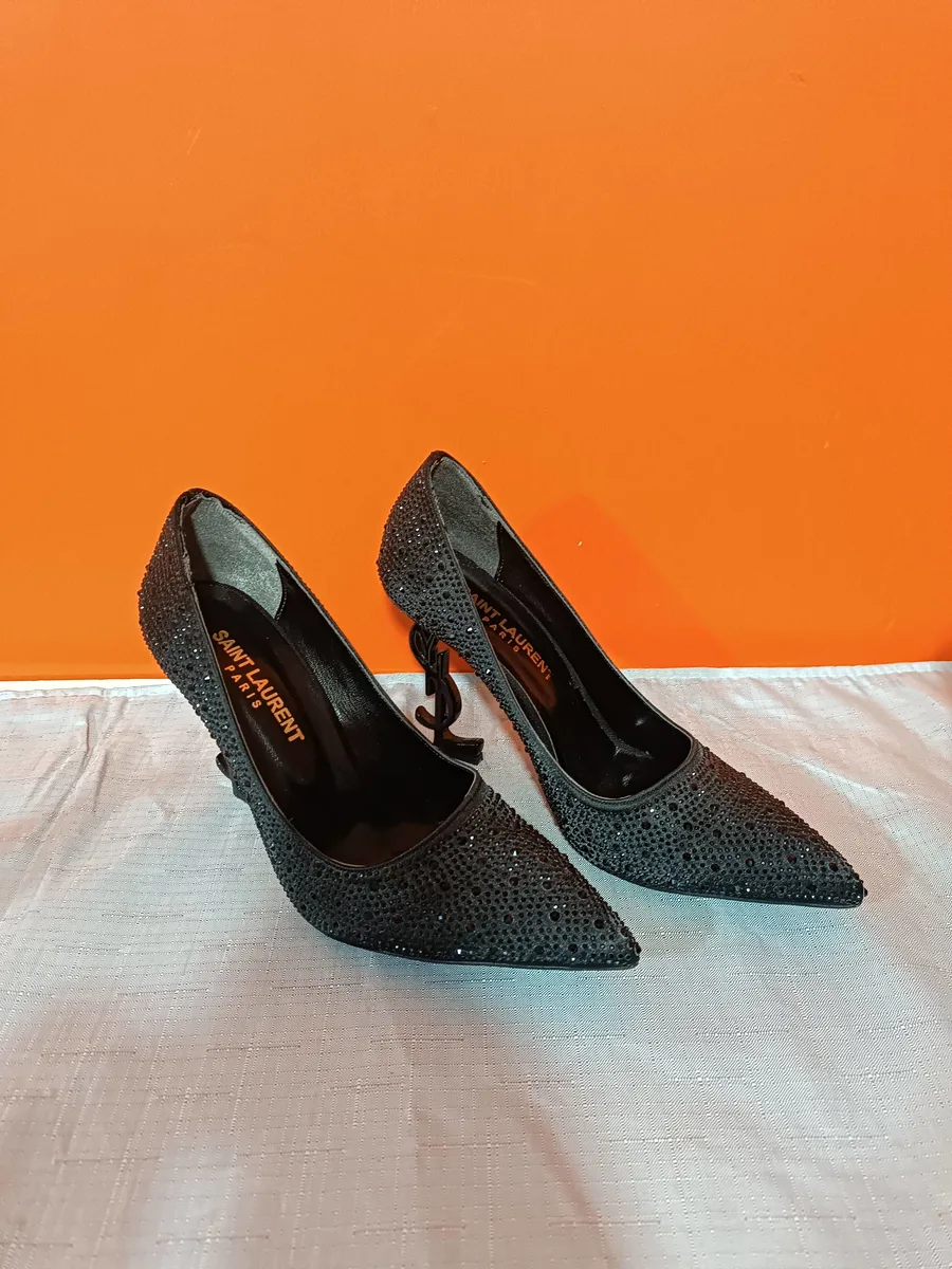 Saint Laurent YSL Swarovski Kristal Taşlı Siyah Stiletto Topuklu Ayakkabı