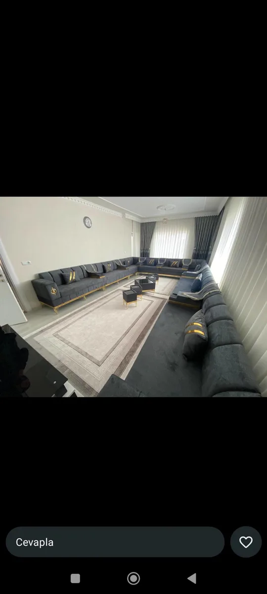 Lüks Köşe Koltuk Takımı Siyah Kumaş Gold Aksesuar - Salon Mobilyası