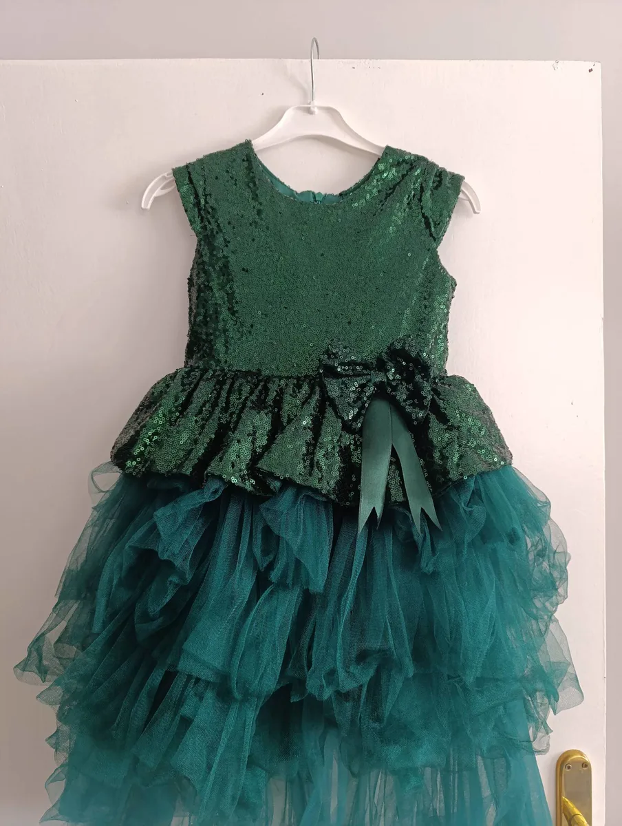 Yeşil Payetli Tüllü Kız Çocuk Abiye Elbisesi - Parti ve Düğün İçin