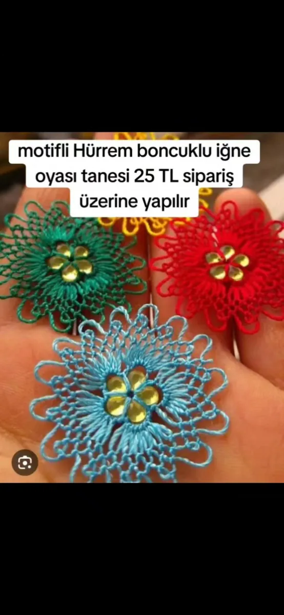 Motifli Hürrem Boncuklu Oyası - El Yapımı Dantel - 25 TL