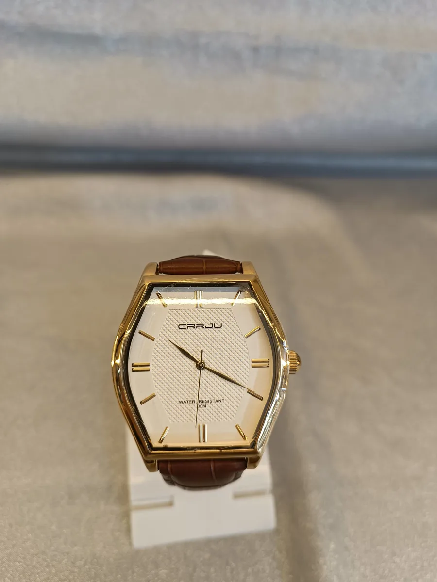 CRRJU Marka Su Geçirmez Erkek Kol Saati - Kahverengi Deri Kordonlu