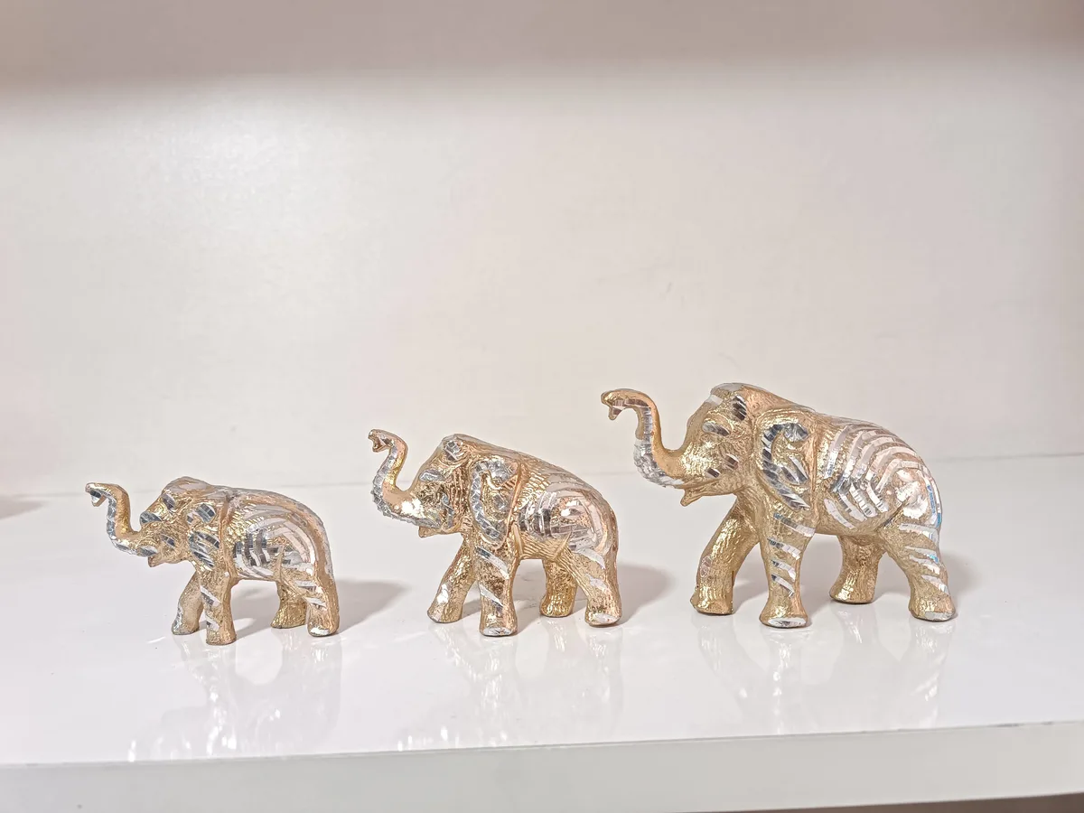 Vintage Dekoratif Altın Fil Heykeli Seti - 3 Parça Ev Dekorasyonu