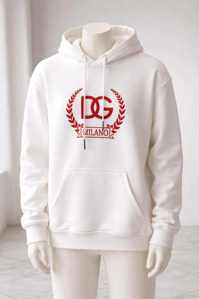 DG Milano Erkek Kapüşönlü Sweatshirt - Beyaz Renk