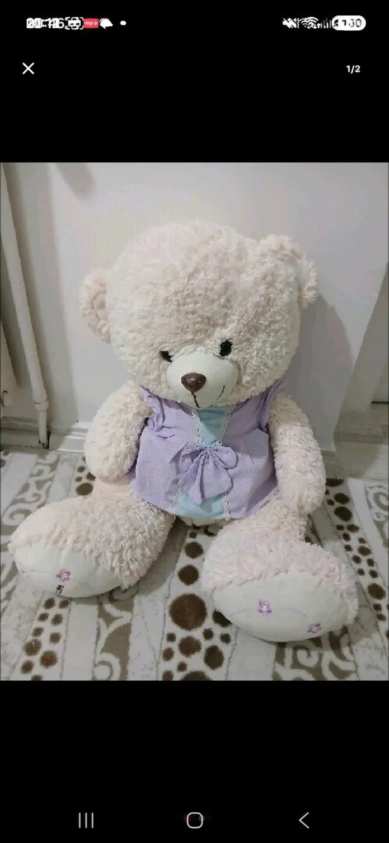Sevimli Peluş Ayı Oyuncak - Mor Elbiseli, Sağlam Durumda