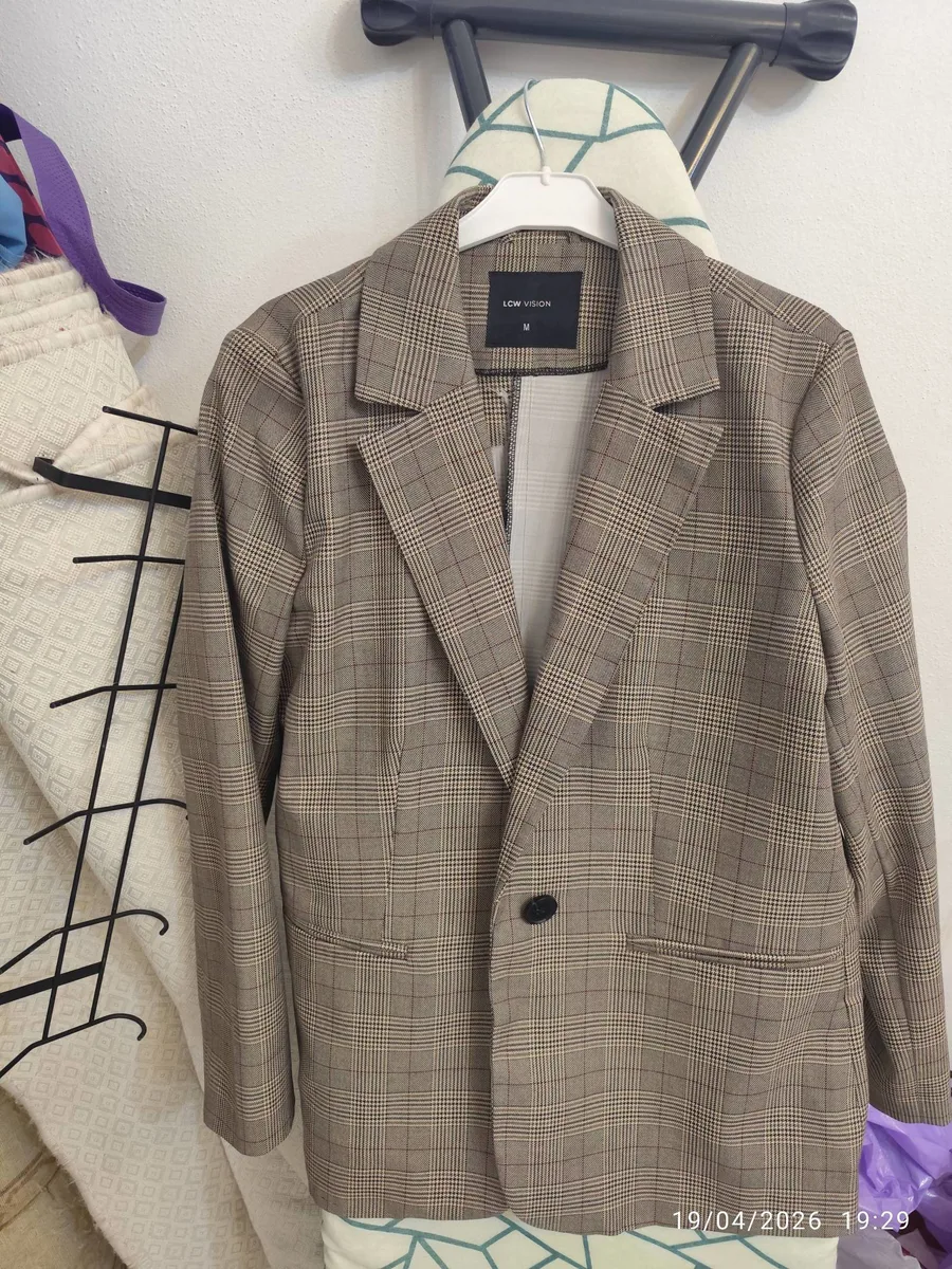 Low Vision M Beden Kahverengi Kareli Blazer Ceket - Kullanılmış