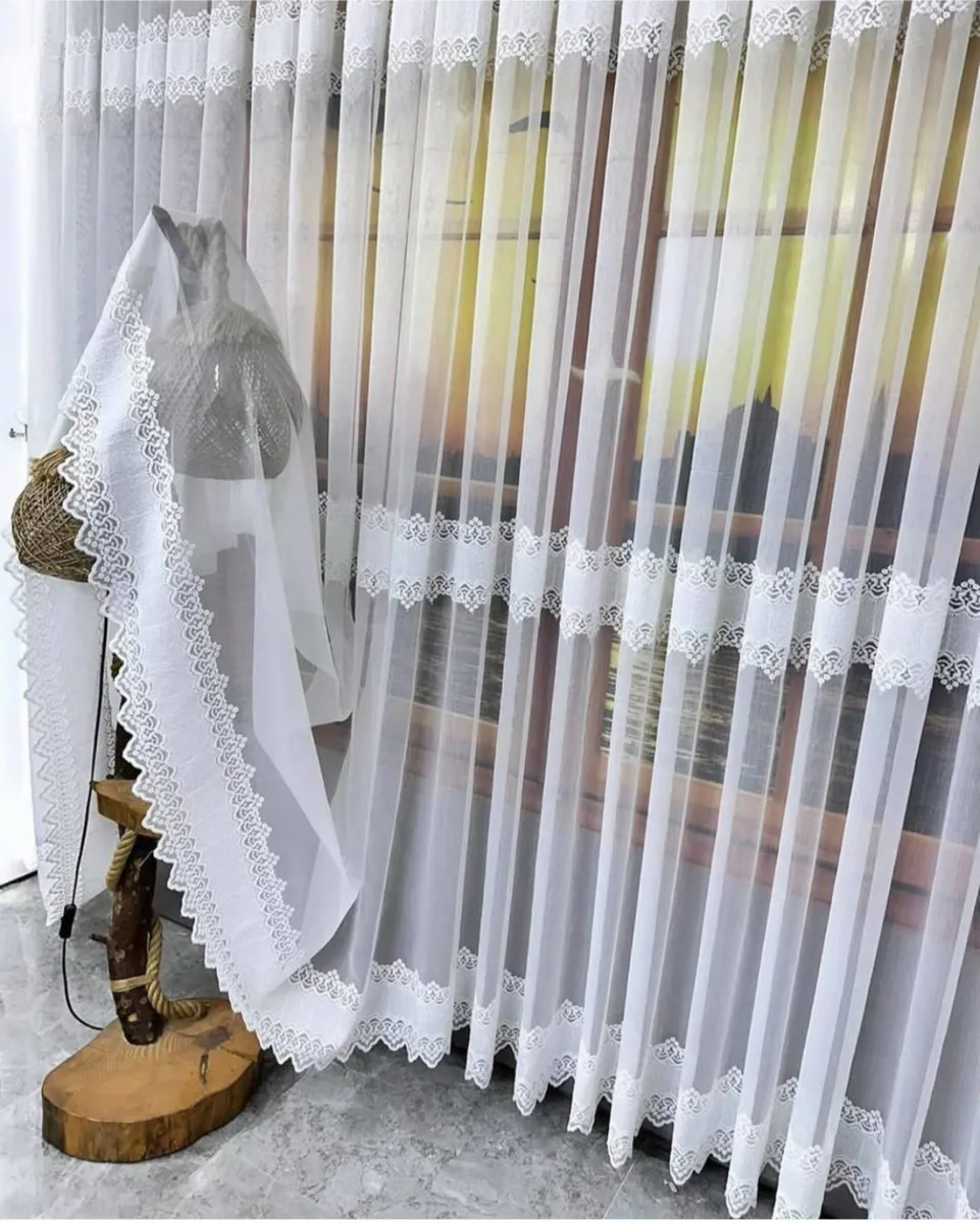 Yatak Odası Salon için Şifon Tül Perde Dantel Detaylı