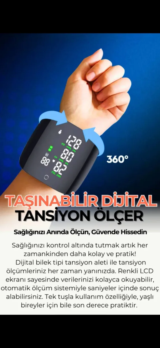 Profesyonel Dijital Bileklik Tansiyon Ölçer 360° Otomatik Sistem