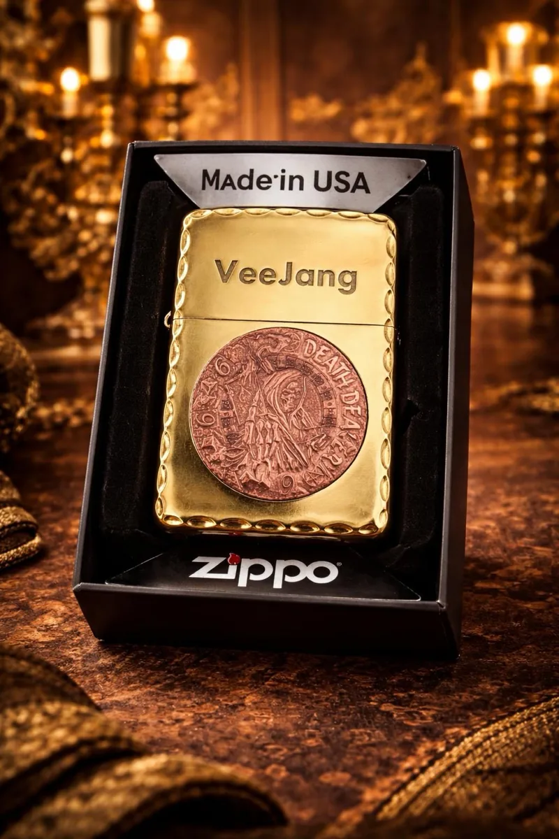 Plakalı Zippo VeeJang Koleksiyon Çakmak Made in USA - Antik Madeni Para Motifli