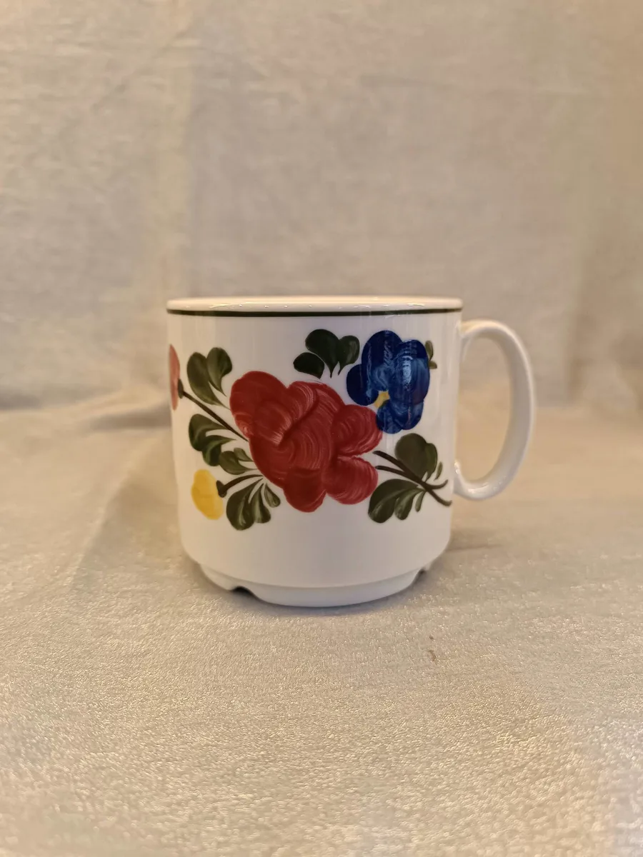 Vintage Porselen Kupa - Çok Renkli Floral Desen