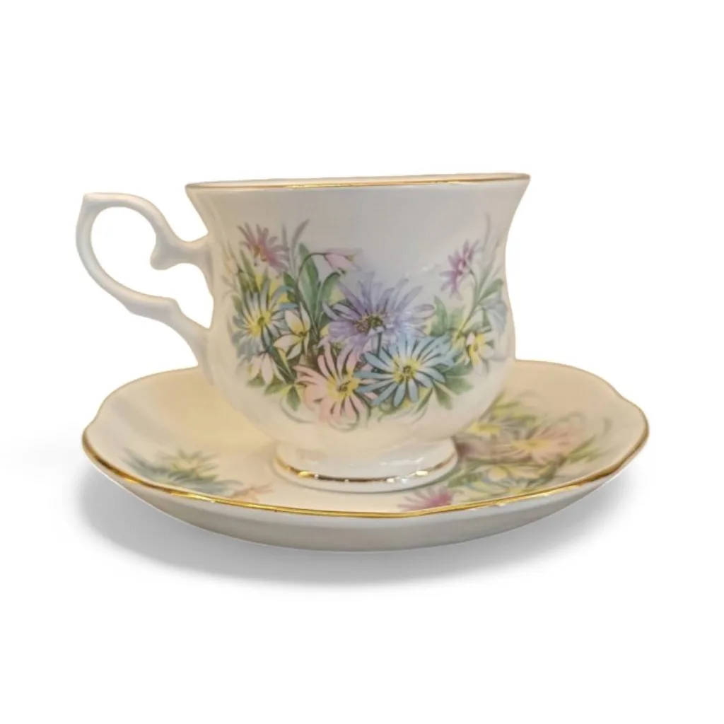 Antika Çiçekli Porselen Çay Fincanı Tabağı - Koleksiyonluk