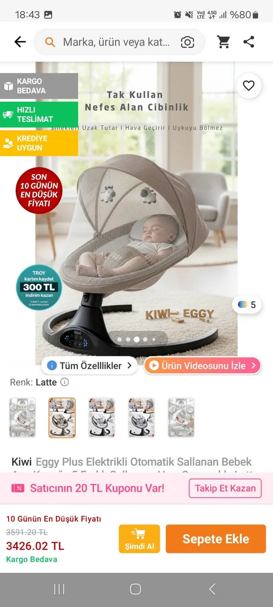 Kiwi Eggy Plus Elektrikli Otomatik Bebek Beşiği - Uzaktan Kumanda ve Müzik Özellikli