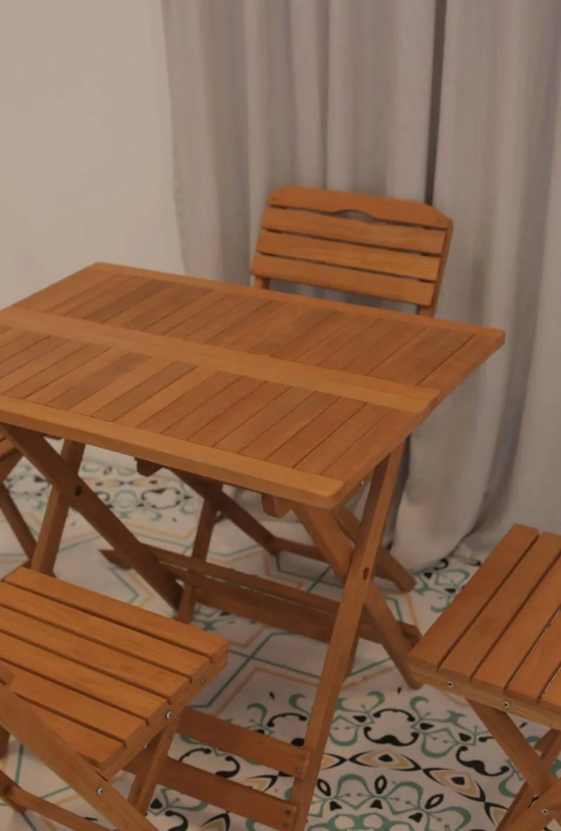 Katlanabilir Ahşap Bahçe & Balkon Takımı - Masa ve 4 Sandalye