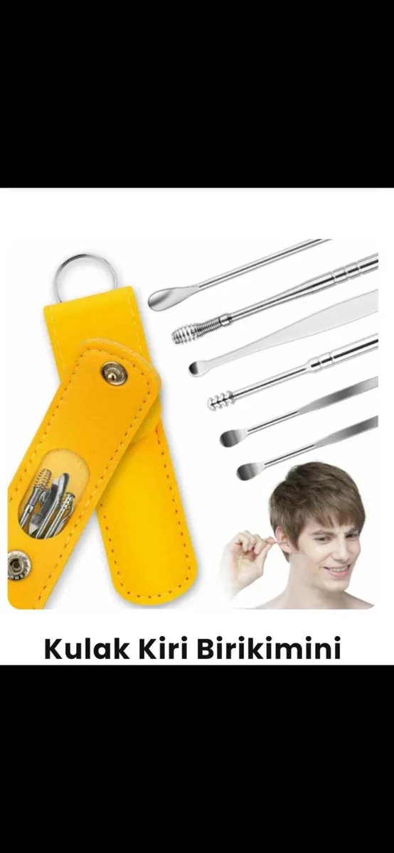 Profesyonel Kulak Kiri Temizleme Araçları Seti - Sarı Deri Kılıflı