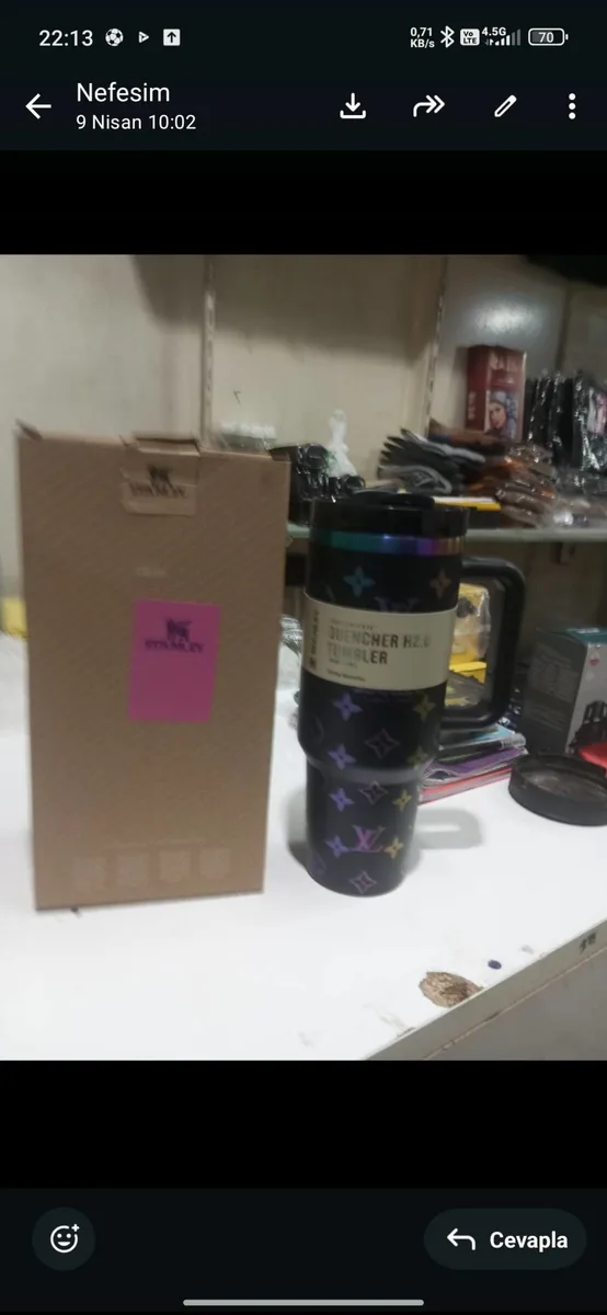 Louis Vuitton Quencher H2.0 Termos Bardak - Siyah Mor LV Desen