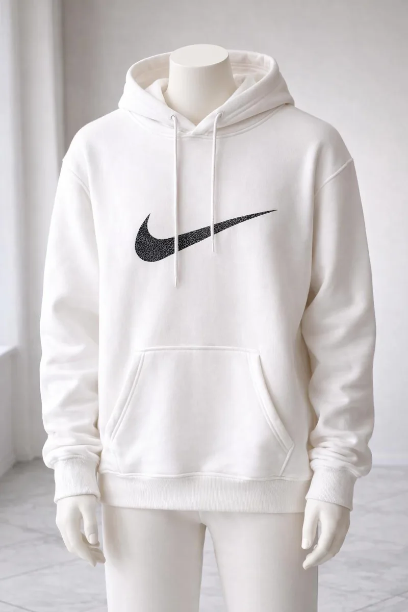 Nike Erkek Kapşonlu Sweatshirt Beyaz Renk Siyah Logo