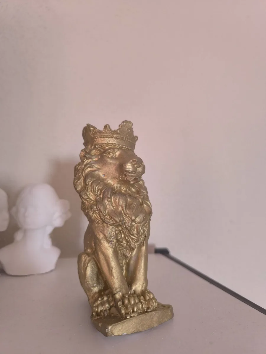 Vintage Altın Aslan Başı Tacı Dekoratif Heykeli - Ev Süsü