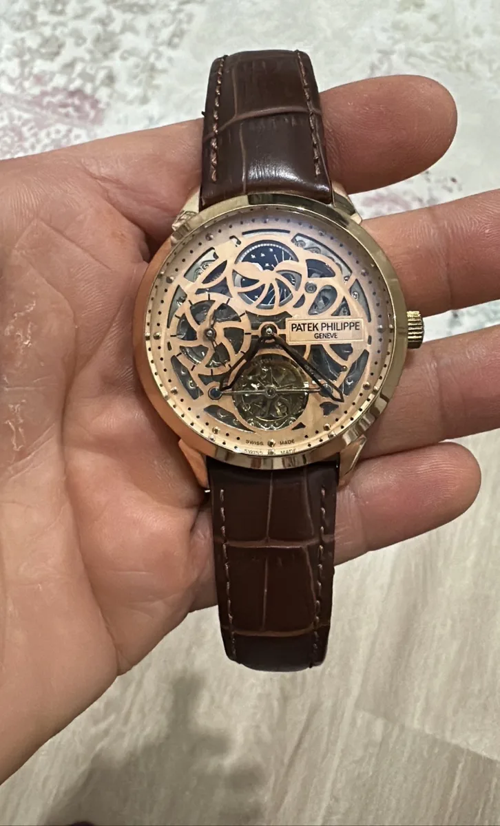 Patek Philippe Skeleton Tourbillon Otomatik Saatlı Deri Kordonlu Lüks Saat