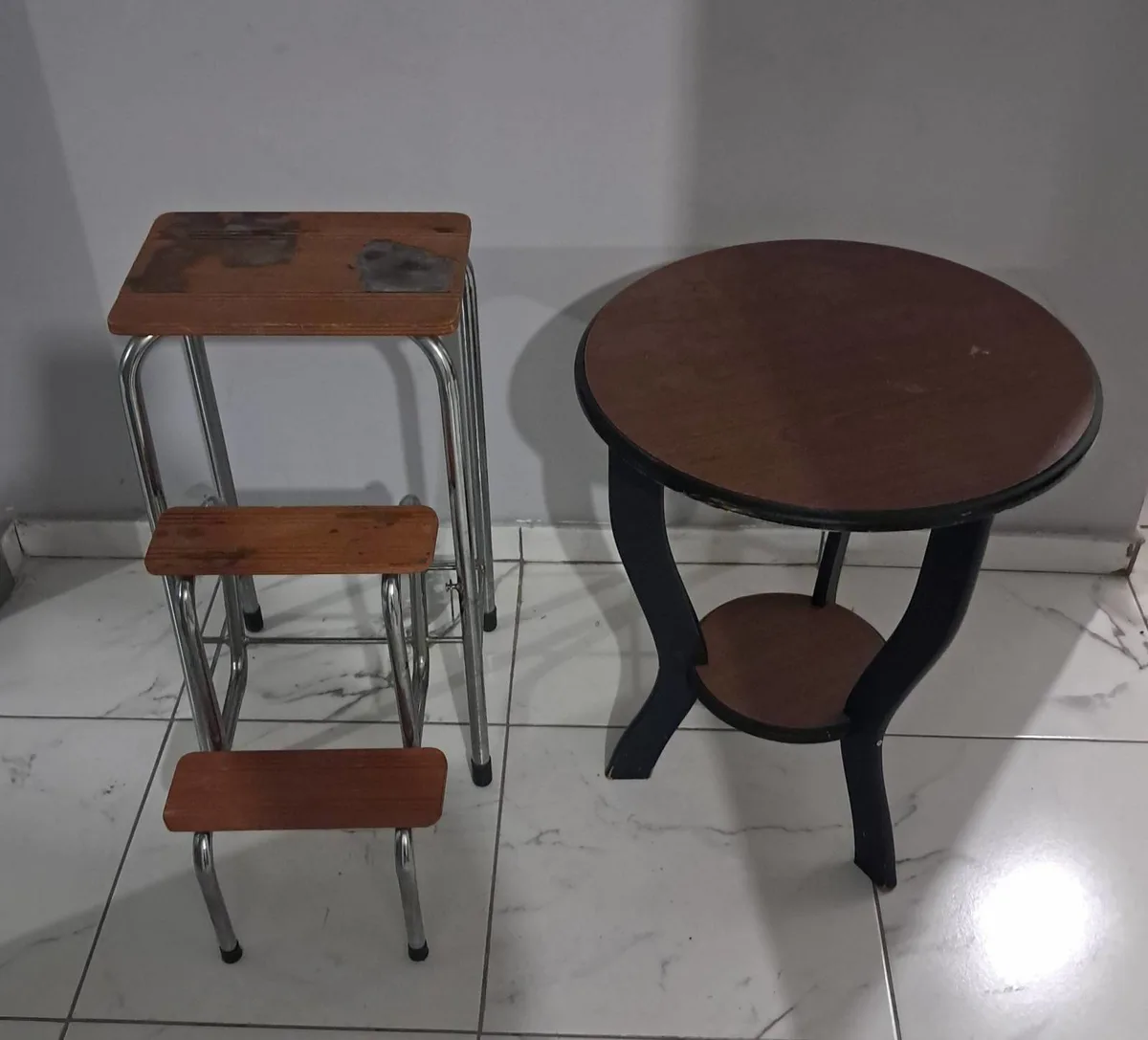 Retro Tasarım Mutfak Basamağı + Wooden Yan Sehpa Seti