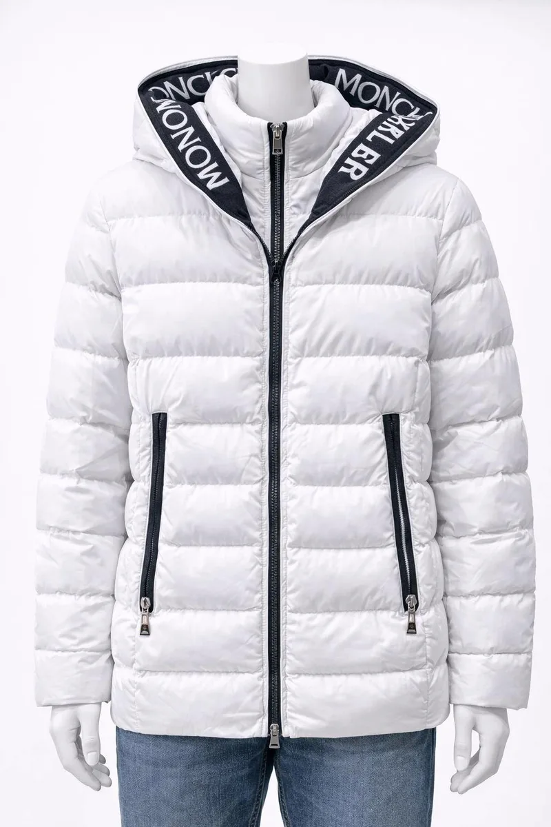 Moncler Kadın Beyaz Puffer Mont L Beden - Kapüşonlu Kış Ceketi