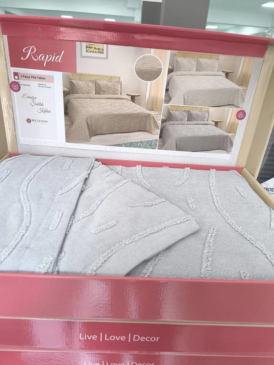 Rapid 3'lü Pike Takımı Yatak Örtüsü Seti Bej Renkli