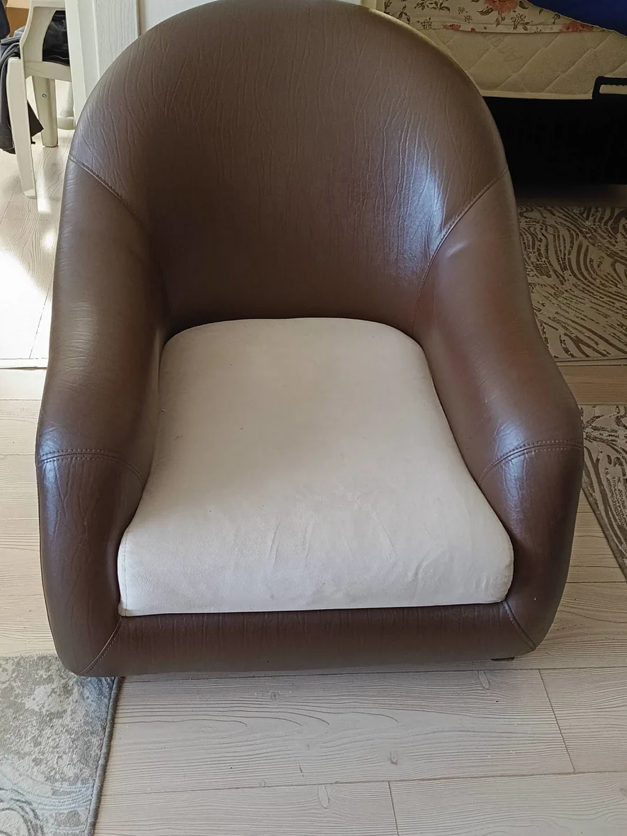 Deri Berjer Koltuk Kahverengi Krem Oturma Minderi