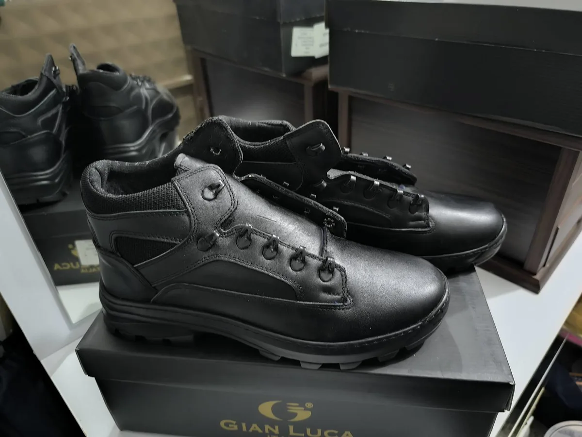 Gian Luca Erkek Trekking Botları - Siyah Deri Yüksek Bot