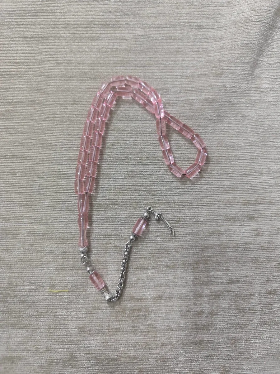 Pembe Kristal Boncuklu Gümüş Askılı Kolye - Takı