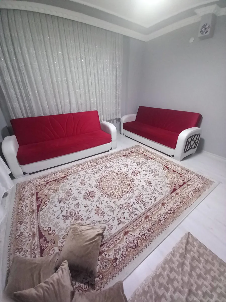 2'li Salon Koltuk Takımı Kırmızı Beyaz Deri Kumaş