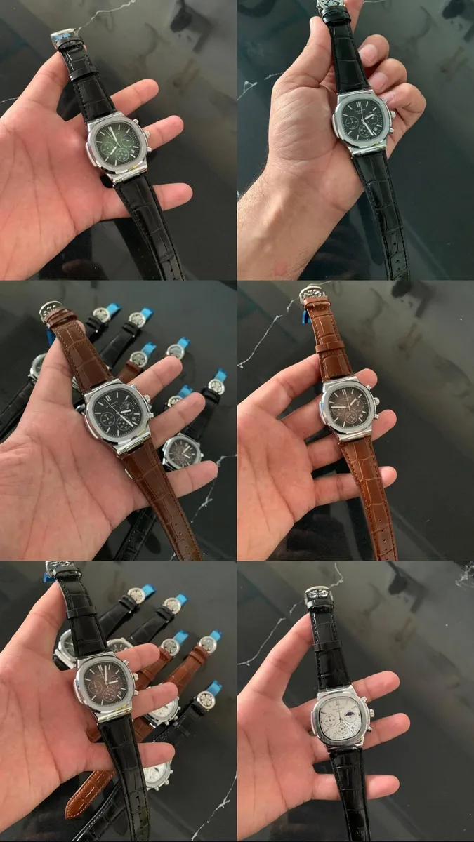 Çelik Kasa Kronograf Erkek Kol Saati - Siyah & Kahverengi Deri Kayış