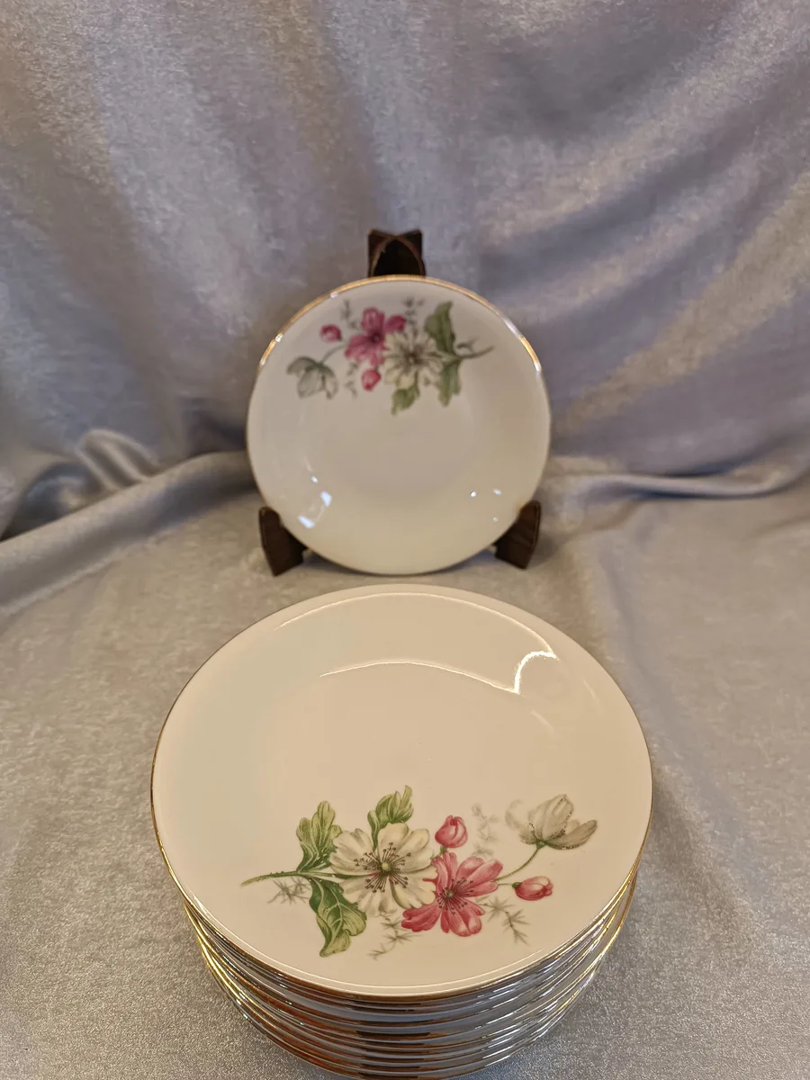 Vintage Çiçek Motifli Porselen Tabak Seti - 11 Parça