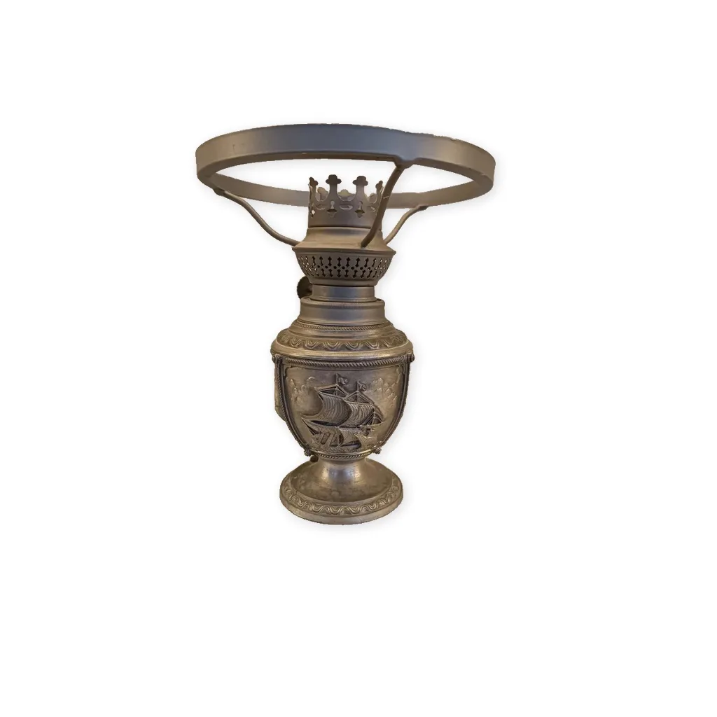 Antika Bronz Gemi Figürlü Dekoratif Tablo Lambası - Elektrikli