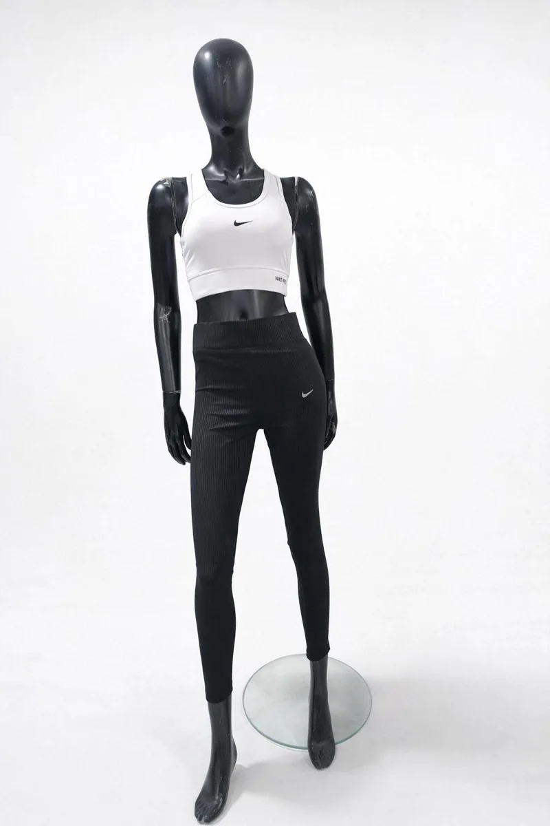 Nike Beyaz Spor Sutyen + Siyah Ribli Tayt Seti - Yeni