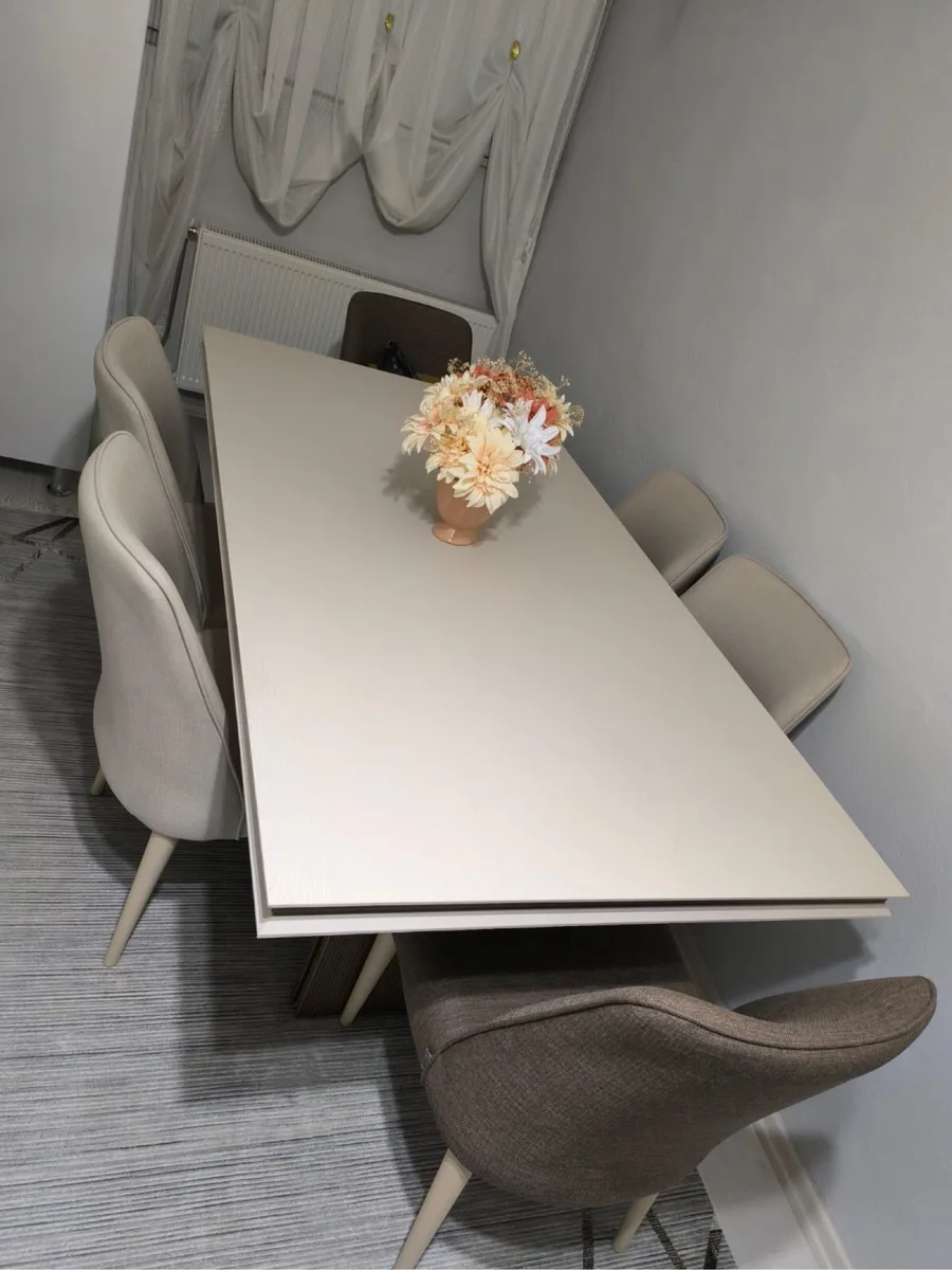 Beyaz Salon Masası + 6 adet Sandalye - Modern Tasarım