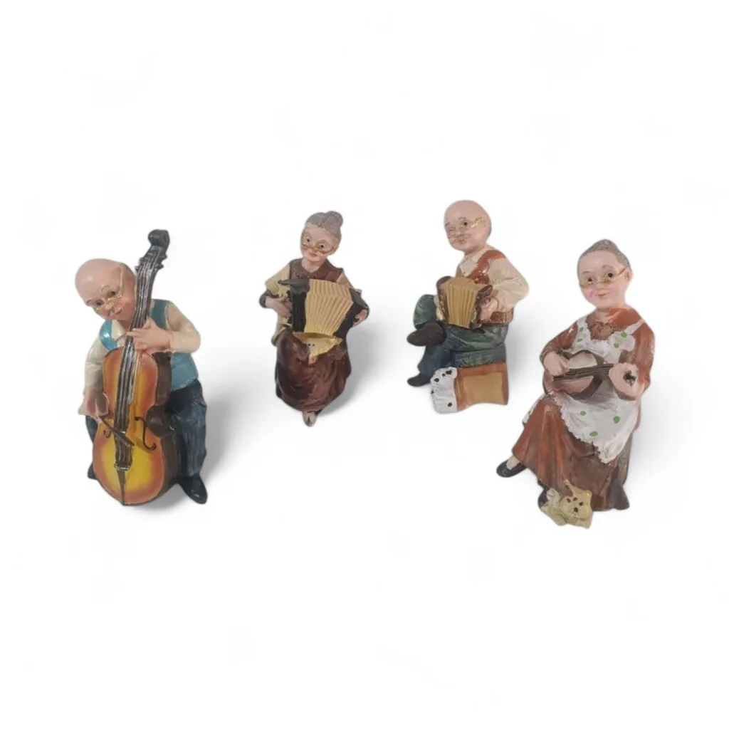 Antika Müzisyen Heykelleri - Çello, Akordeon Oyuncuları Dekoratif Figür Seti