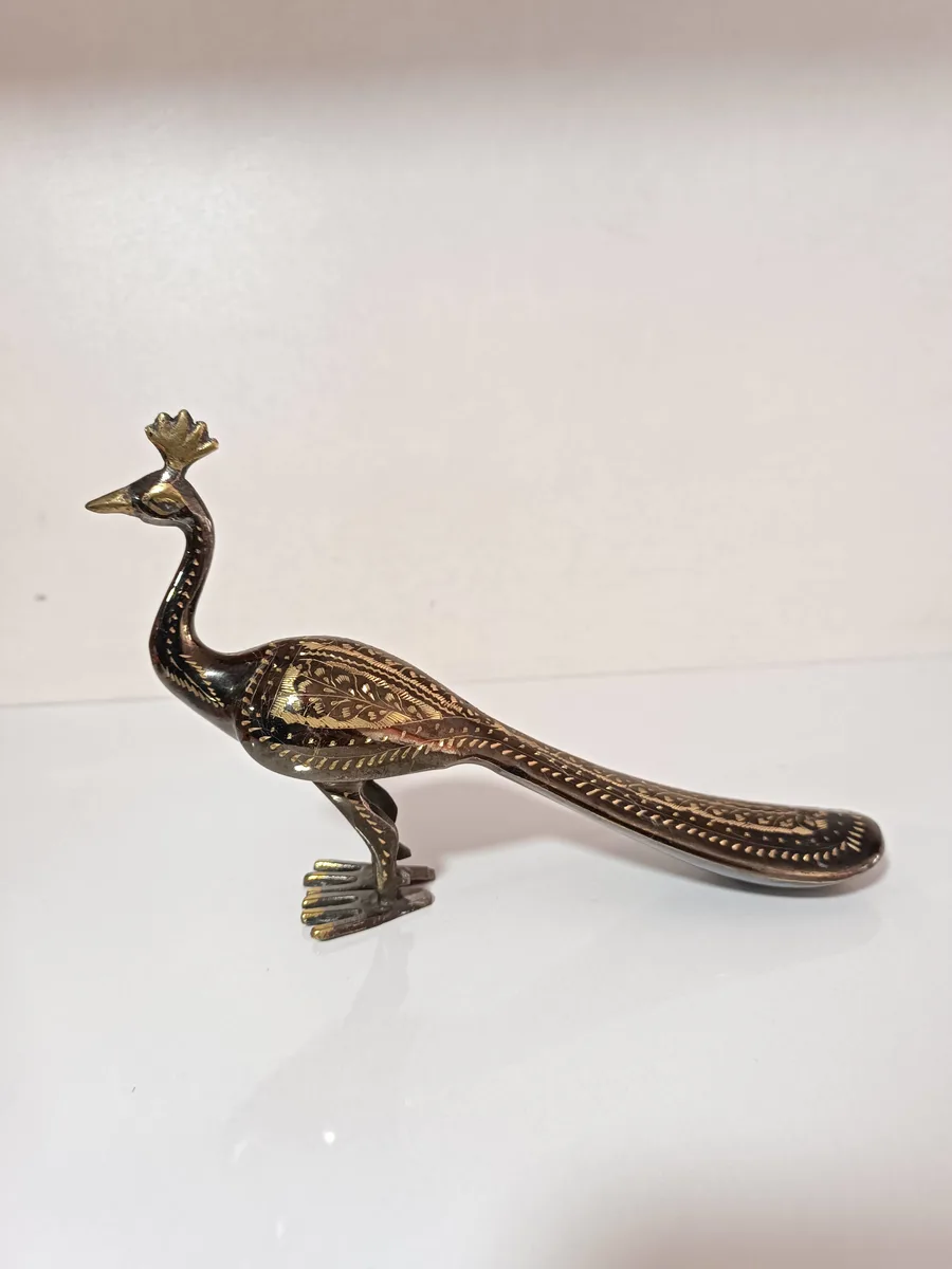 Antika Dönem Pirinç Tavus Kuşu Dekoratif Heykeli - El Işçiliği