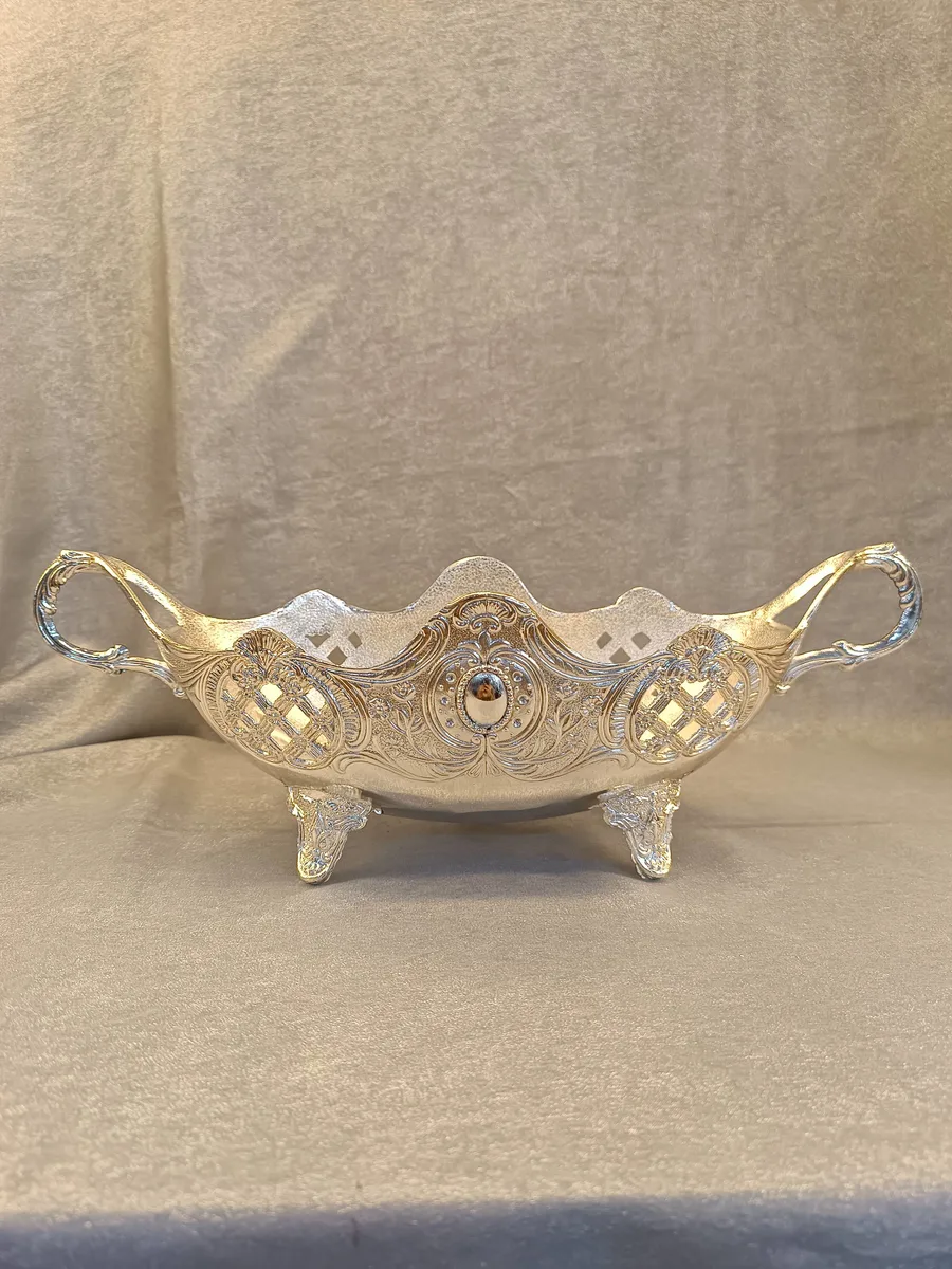 Antika Stil Gümüş Kaplama Dekoratif Kase Çift Kulplu