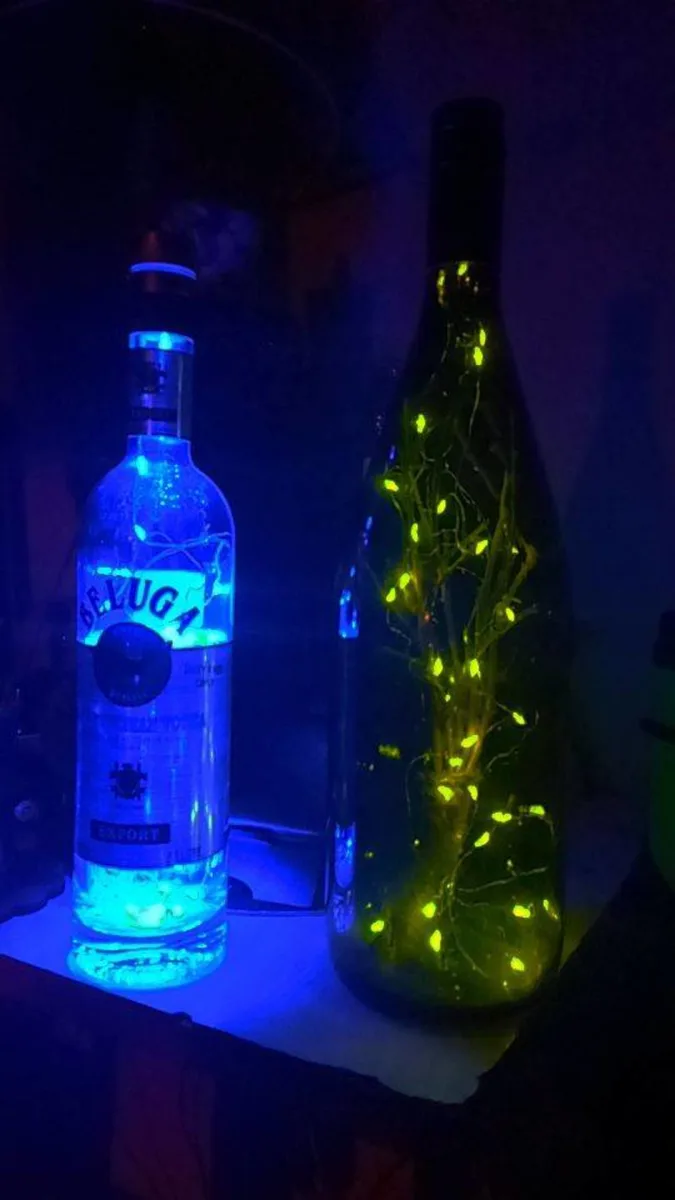 Neon LED Işıklı Dekoratif Şişe ve Şarap Şişesi Seti - Parti ve Bar Dekorasyonu